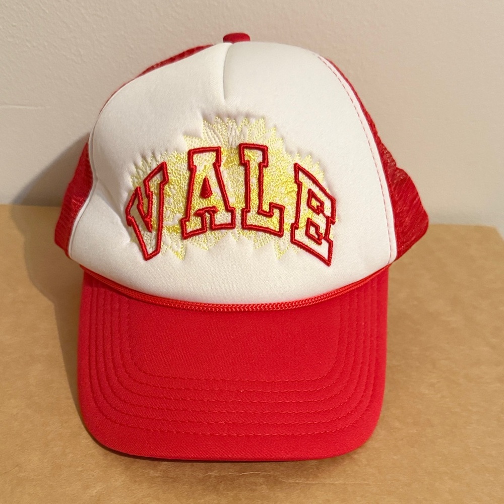 Red and White VALE Trucker Hat Mesh Snapback